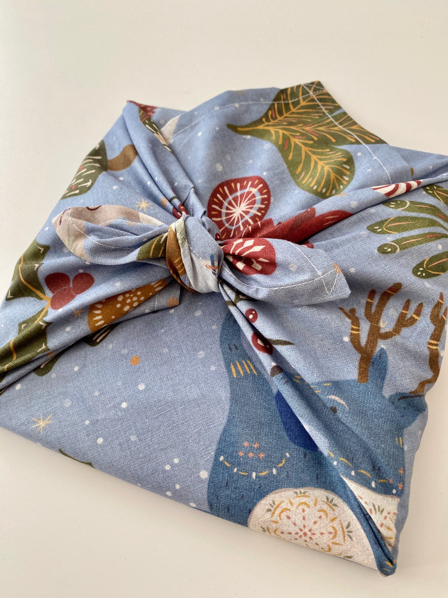 Furoshiki Weihnachten Tiermotiven Blau S, M, L, XL