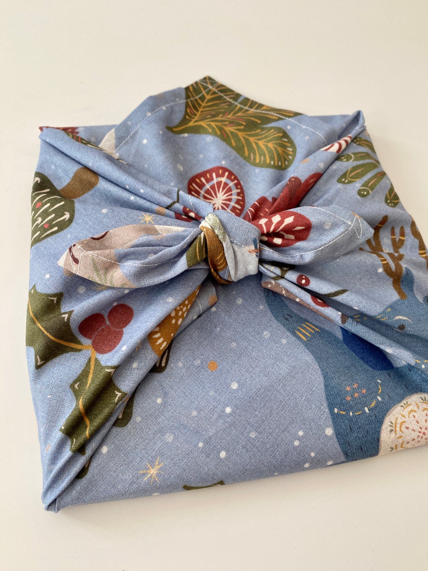 Furoshiki Weihnachten Tiermotiven Blau S, M, L, XL